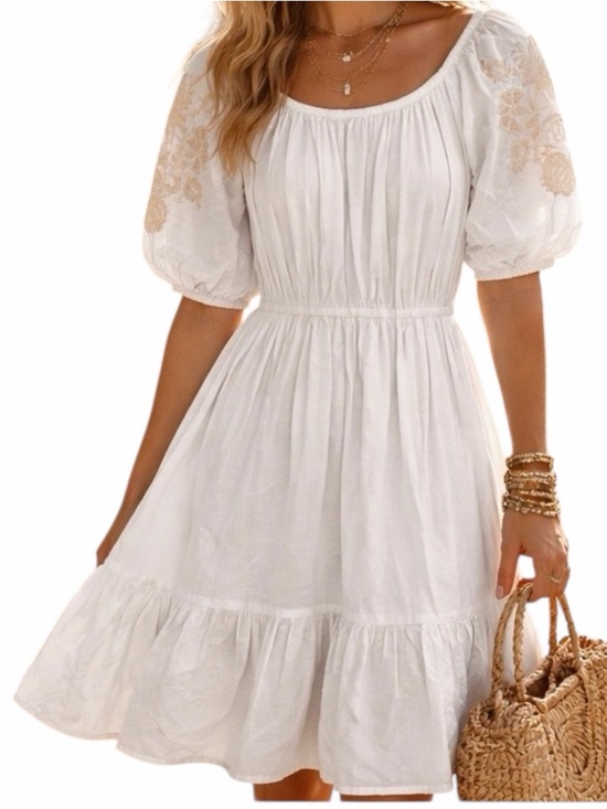 Knox Rose Dresses & Skirts - KNOX ROSE COTTON Dress Puff Sleeve Embroidered WHITE XXL